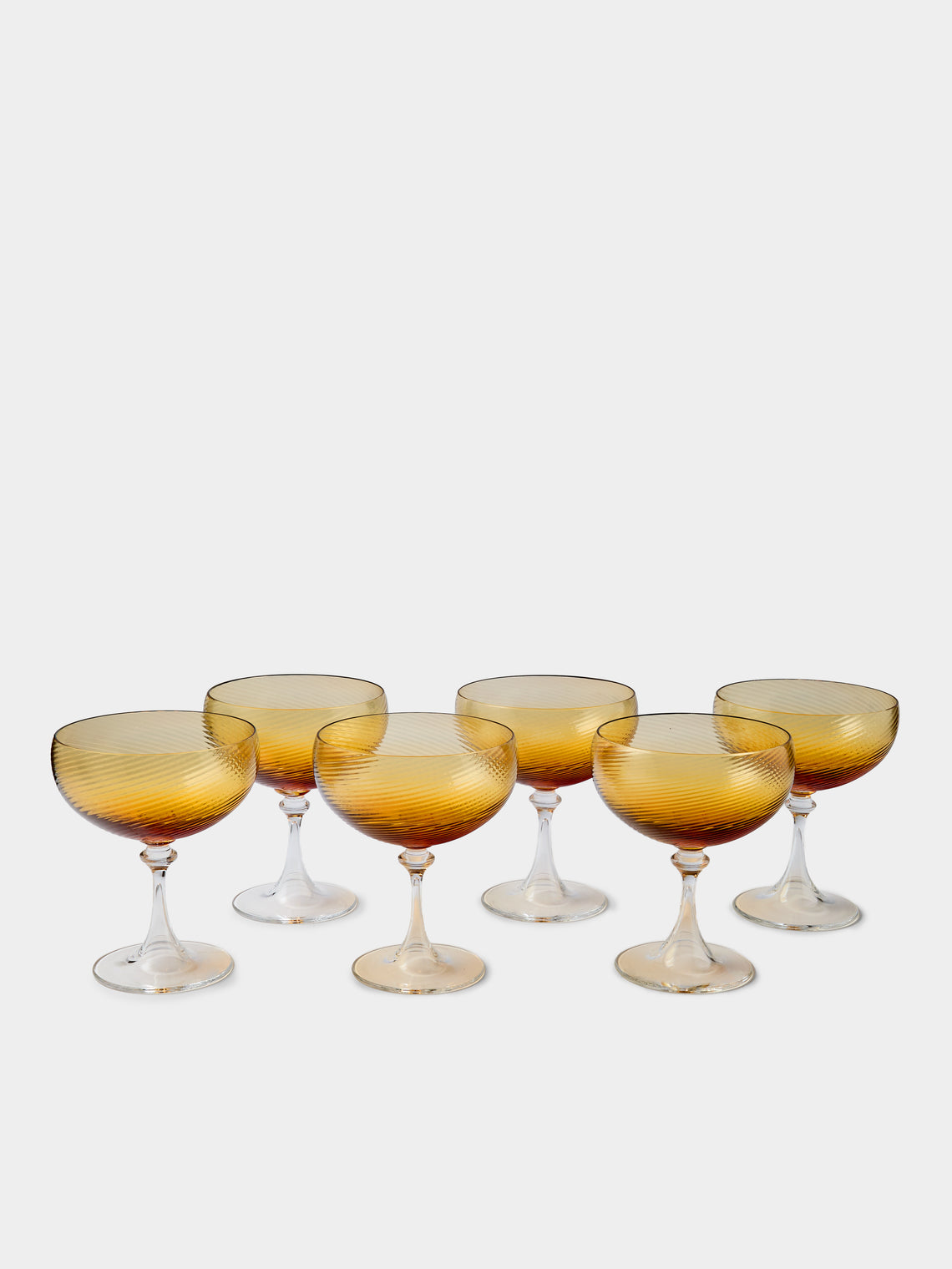 NasonMoretti - | Set of 6 | Twisted Soraya Hand-Blown Murano Glass Champagne Coupes - Yellow - ABASK - 