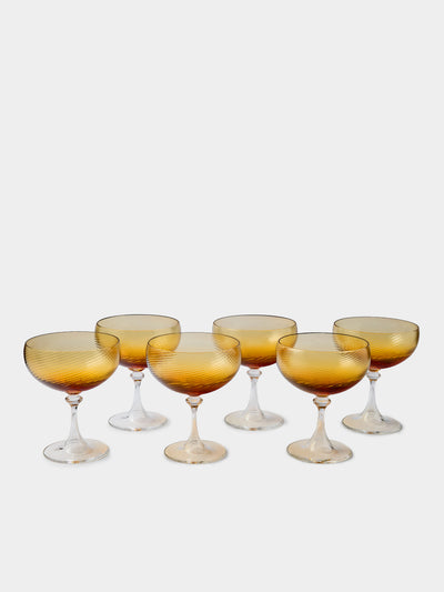 NasonMoretti - | Set of 6 | Twisted Soraya Hand-Blown Murano Glass Champagne Coupes - Yellow - ABASK - 