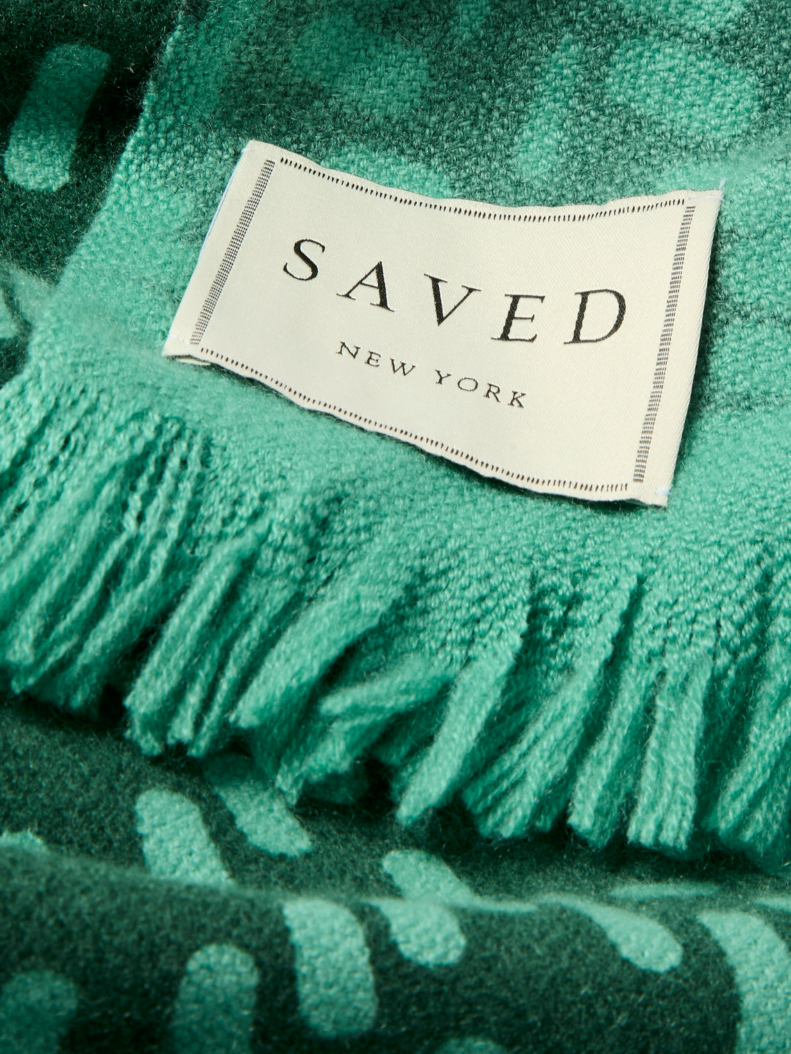 Saved NY - Cashmere Printed Throw (71in/1.8m) - Green - ABASK