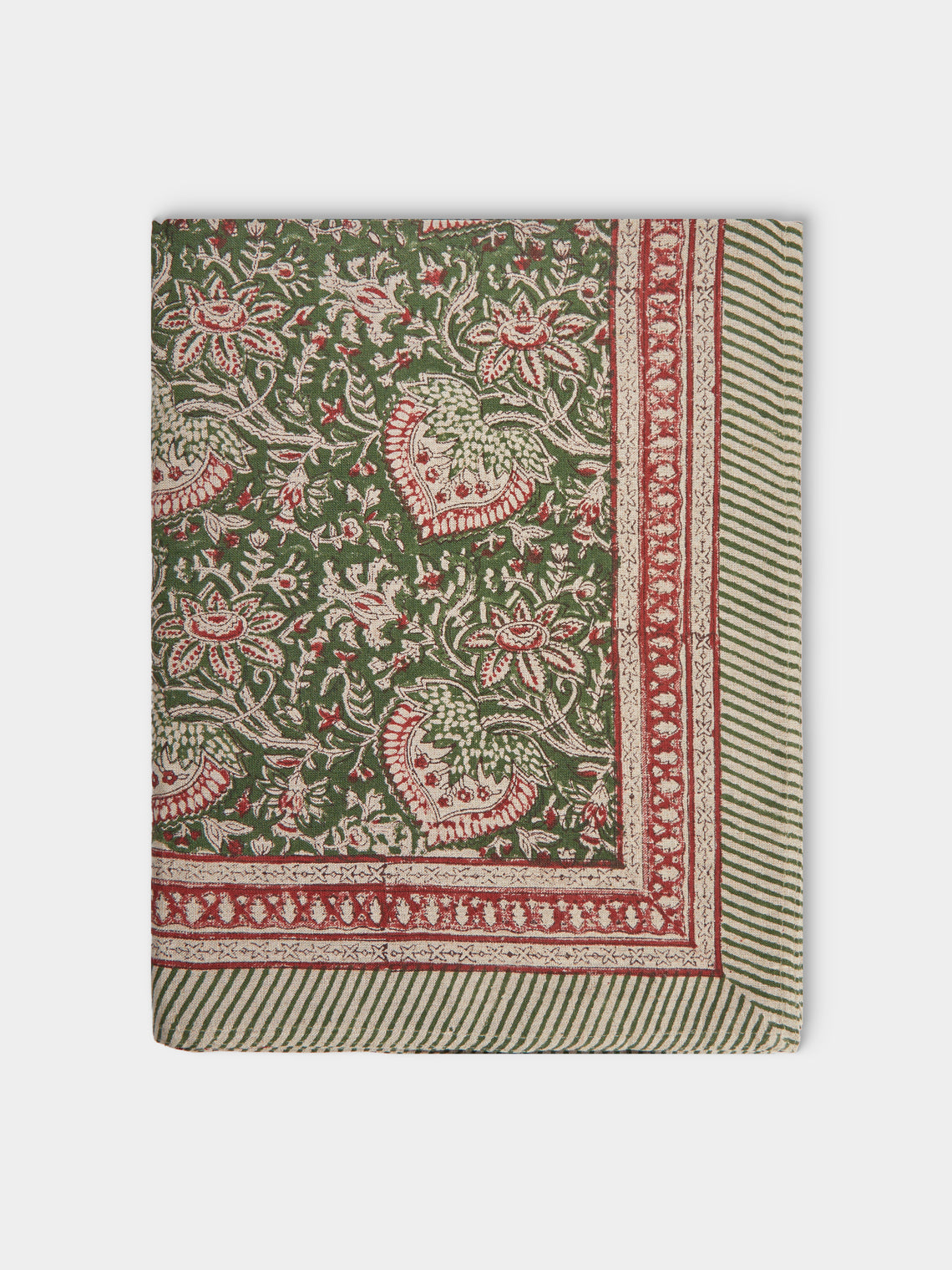Chamois - Oriental Block-Printed Linen Rectangular Tablecloth (106.5in/2.7m) - Multiple - ABASK - 