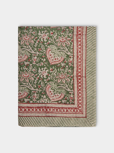 Chamois - Oriental Block-Printed Linen Rectangular Tablecloth (106.5in/2.7m) - Multiple - ABASK - 
