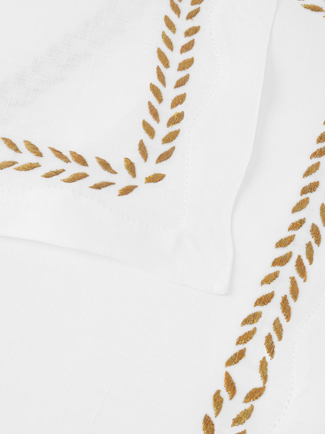 ERI Textiles - | Set of 4 | Marie Gold Hand-Embroidered Linen Napkins - White - ABASK