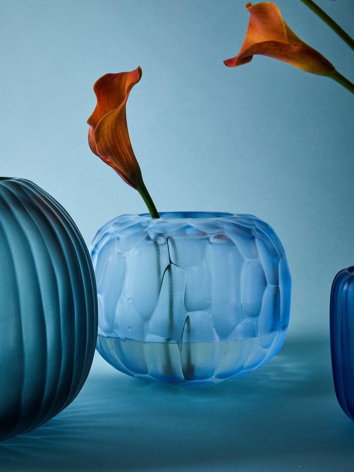 Micheluzzi Glass - Riccio Bluino Bamboo Hand-Blown Murano Glass Vase (6.5in/17cm) - Blue - ABASK