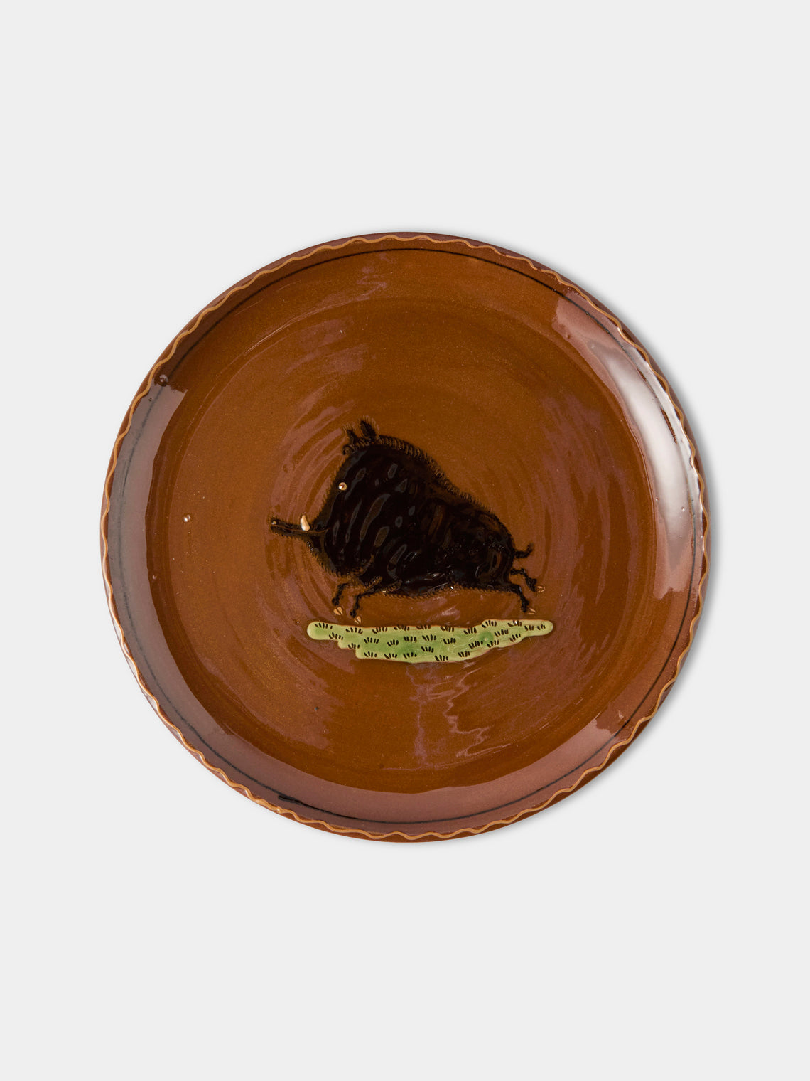 Poterie d’Évires - Animals Hand-Painted Ceramic Dinner Plates – 9.5in/24cm (Set of 4) - Light Brown - ABASK