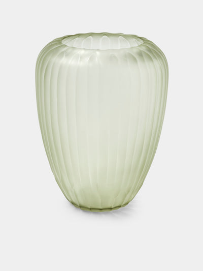 Micheluzzi Glass - Goccia Verdino Coste Hand-Blown Murano Glass Vase (9in/23cm) - Green - ABASK - 