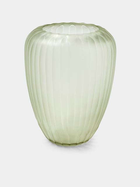 Micheluzzi Glass - Goccia Verdino Coste Hand-Blown Murano Glass Vase (9in/23cm) - Green - ABASK - 