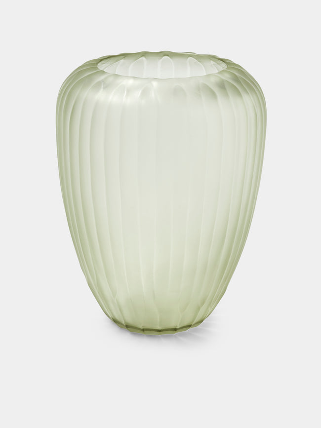 Micheluzzi Glass - Goccia Verdino Coste Hand-Blown Murano Glass Vase (9in/23cm) - Green - ABASK - 