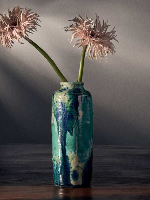 Antique and Vintage - Mid-Century Ceramic Vase (8.5in/21.5cm) - Green - ABASK