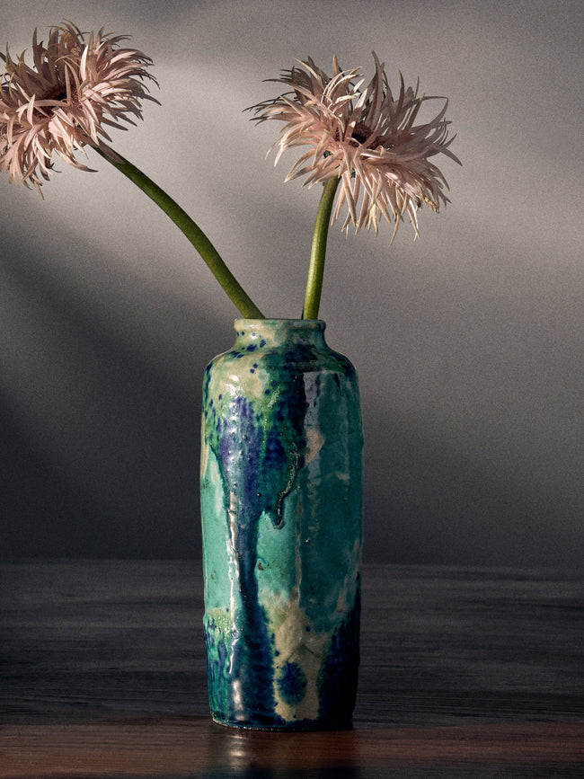 Antique and Vintage - Mid-Century Ceramic Vase (8.5in/21.5cm) - Green - ABASK