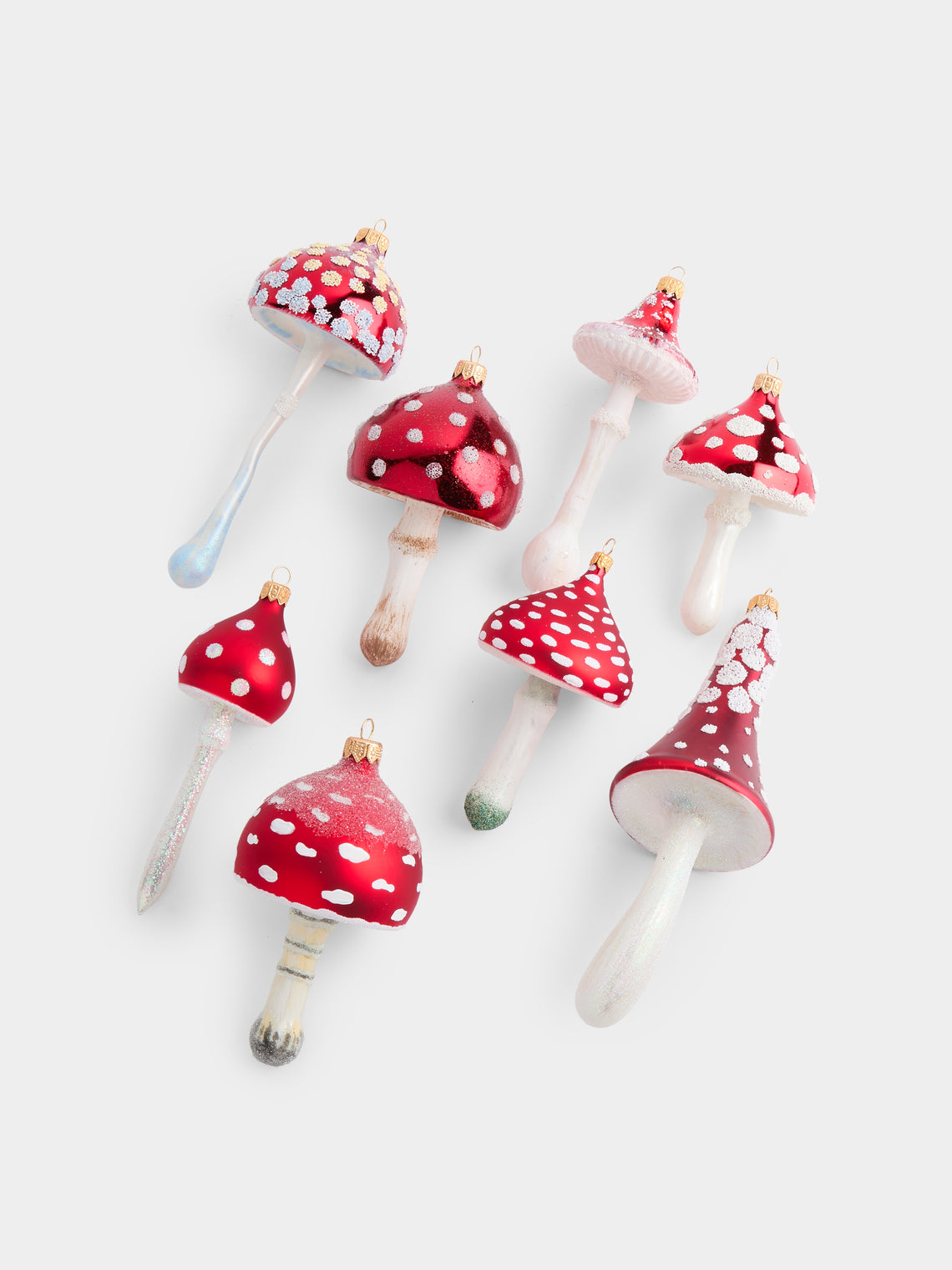 ABASK Decorations - Traditional Mushrooms Hand-Blown Glass Baubles (Set of 8) - Red - ABASK