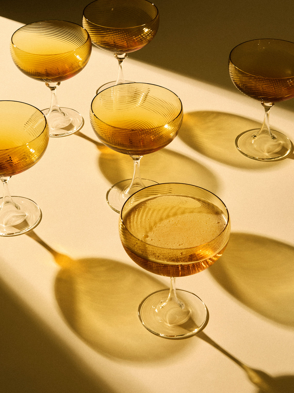 NasonMoretti - | Set of 6 | Twisted Soraya Hand-Blown Murano Glass Champagne Coupes - Yellow - ABASK