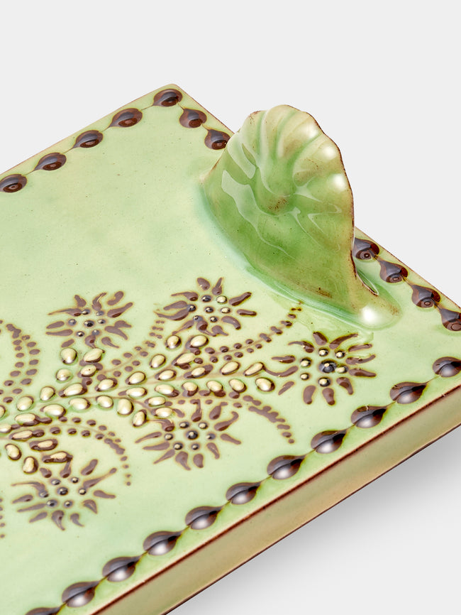 Poterie d’Évires - Flowers Hand-Painted Ceramic Cheese Platter - Green - ABASK