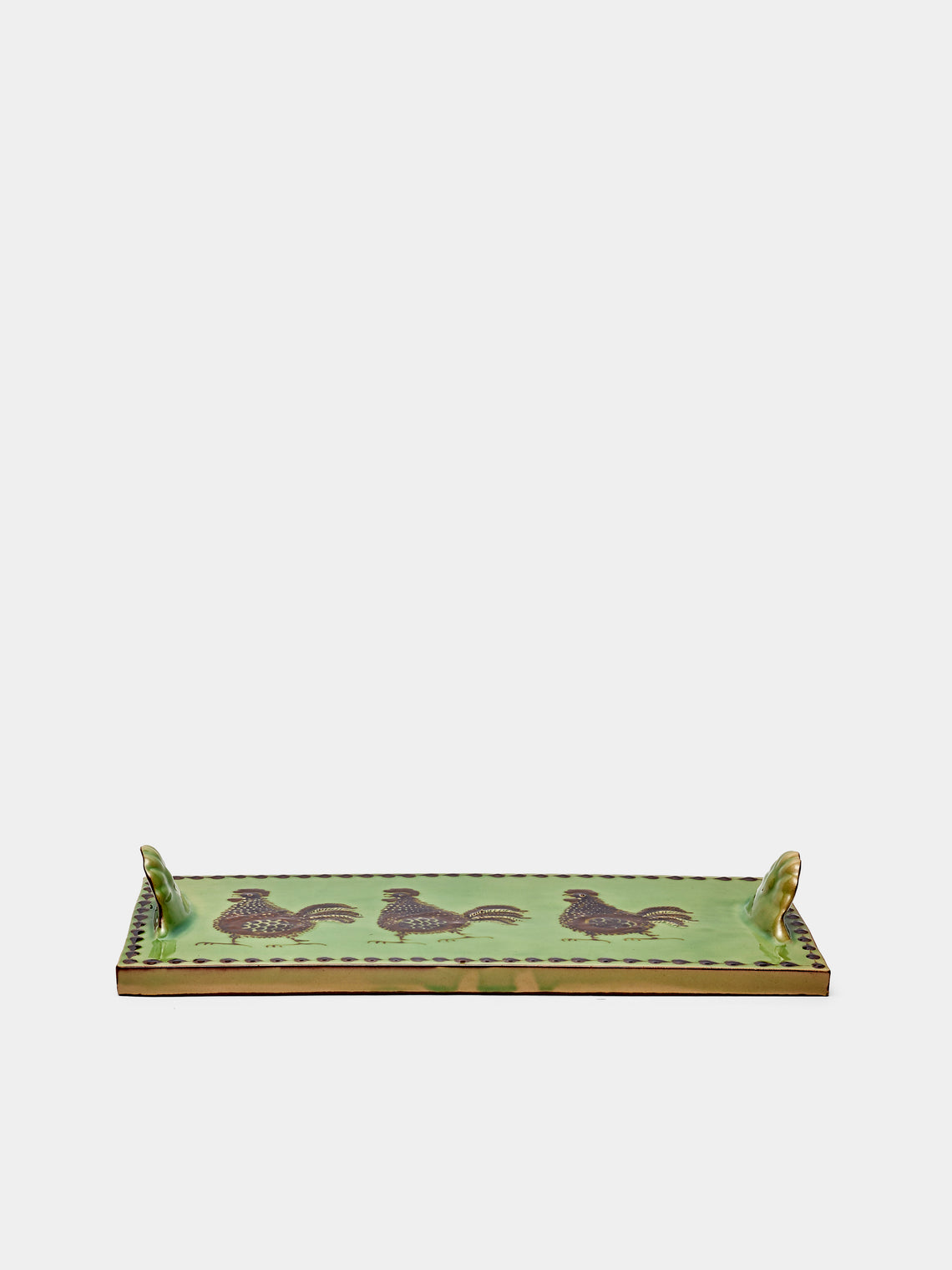 Poterie d’Évires - Chickens Hand-Painted Ceramic Cheese Platter - Green - ABASK