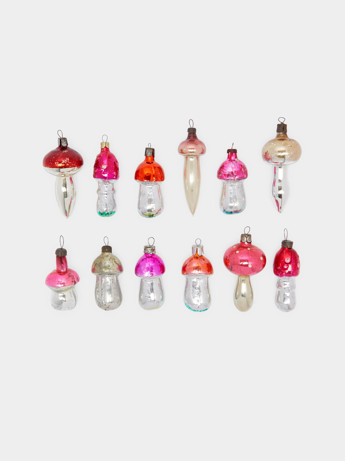 Antique and Vintage - 1950s Mushrooms Glass Small Tree Decorations (Set of 12) -  - ABASK - 