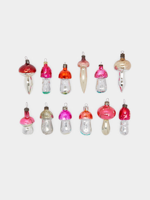 Antique and Vintage - 1950s Mushrooms Glass Small Tree Decorations (Set of 12) -  - ABASK - 