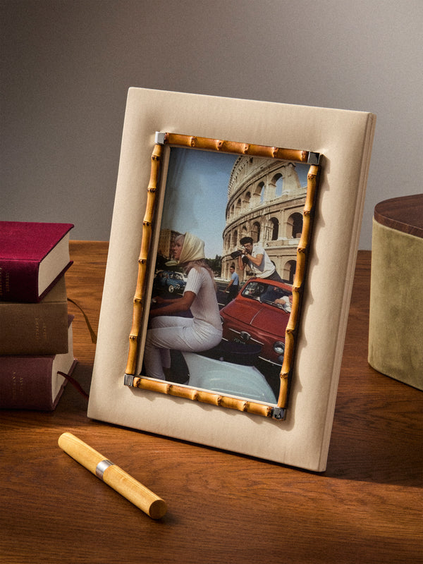 Riviere - Bice Woven Leather and Bamboo Photo Frame (5x7") - Cream - ABASK