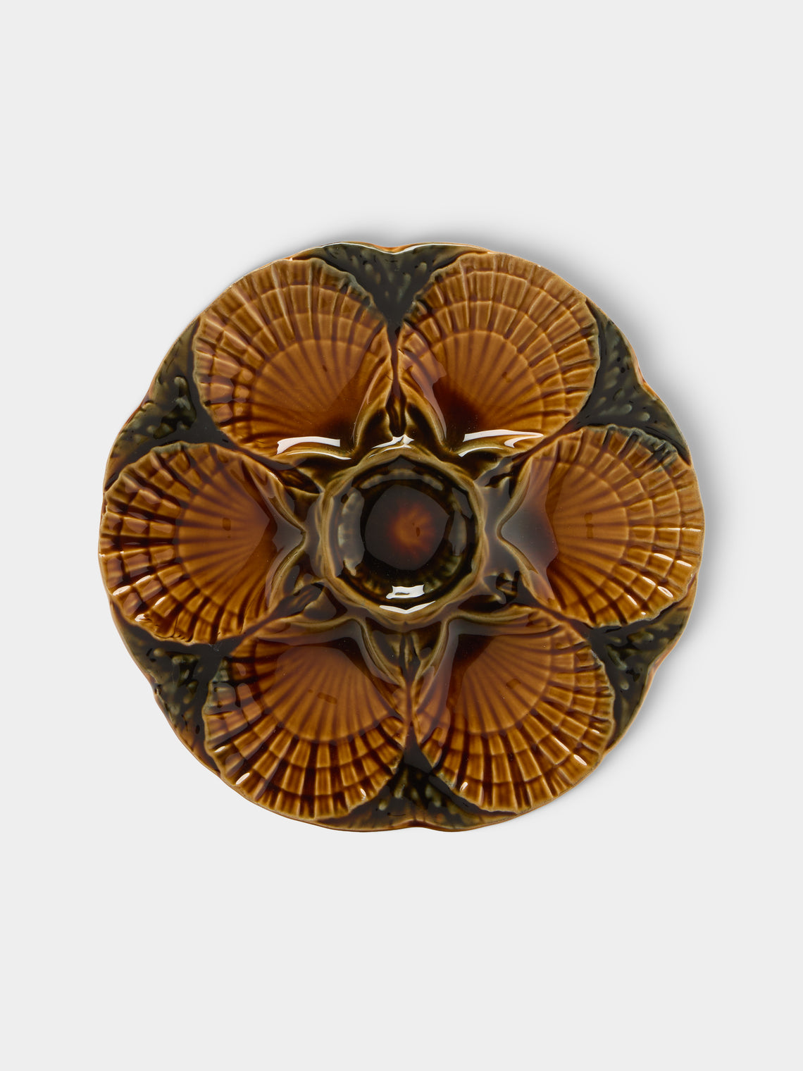 Antique and Vintage - 1950s Ceramic Oyster Plates – 9in/23.5cm (Set of 10) - Brown - ABASK