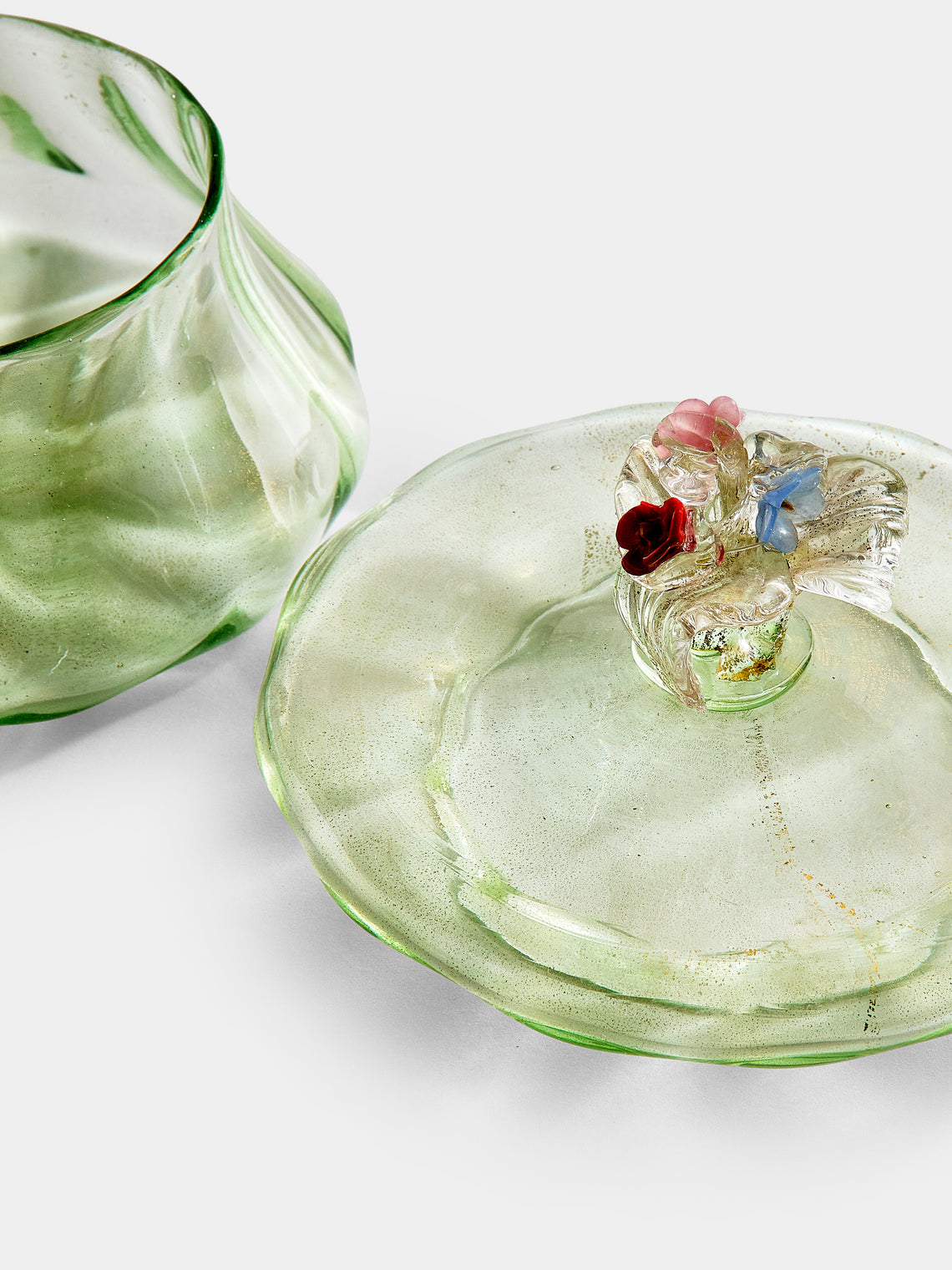 Antique and Vintage - 1940s Murano Glass Lidded Pot - Green - ABASK