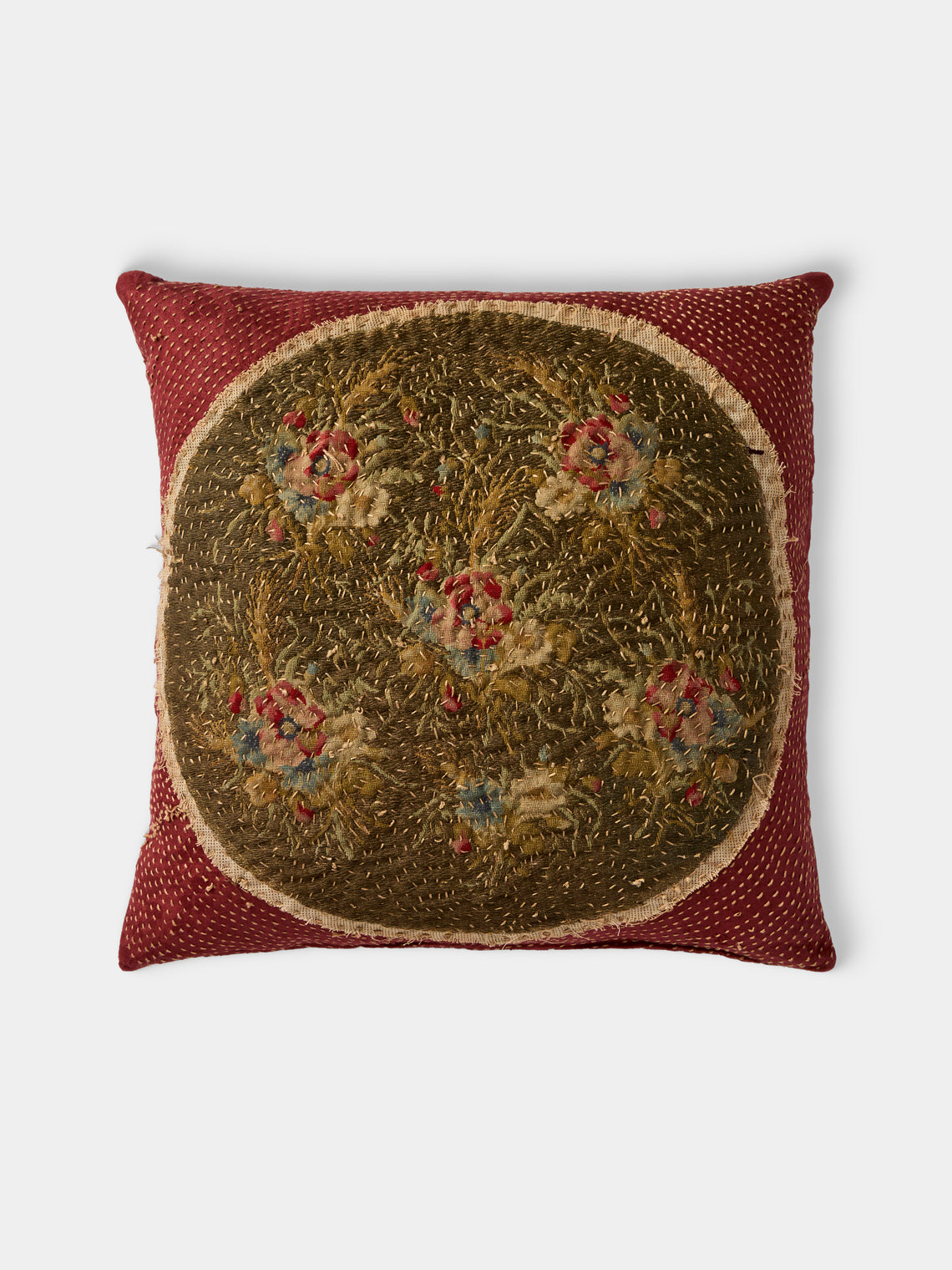 By Walid - 19th-Century Metallic Brocade Wool and Damask Cushion (17.5in/45cm) - Multiple - ABASK - 
