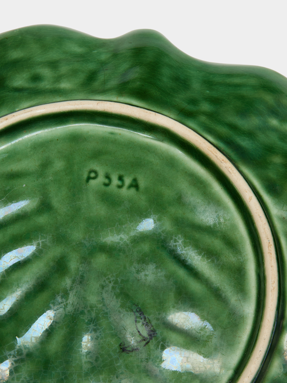 Antique and Vintage - Mid-Century Cabbage Majolica Ceramic Tureen with Plate - Green - ABASK