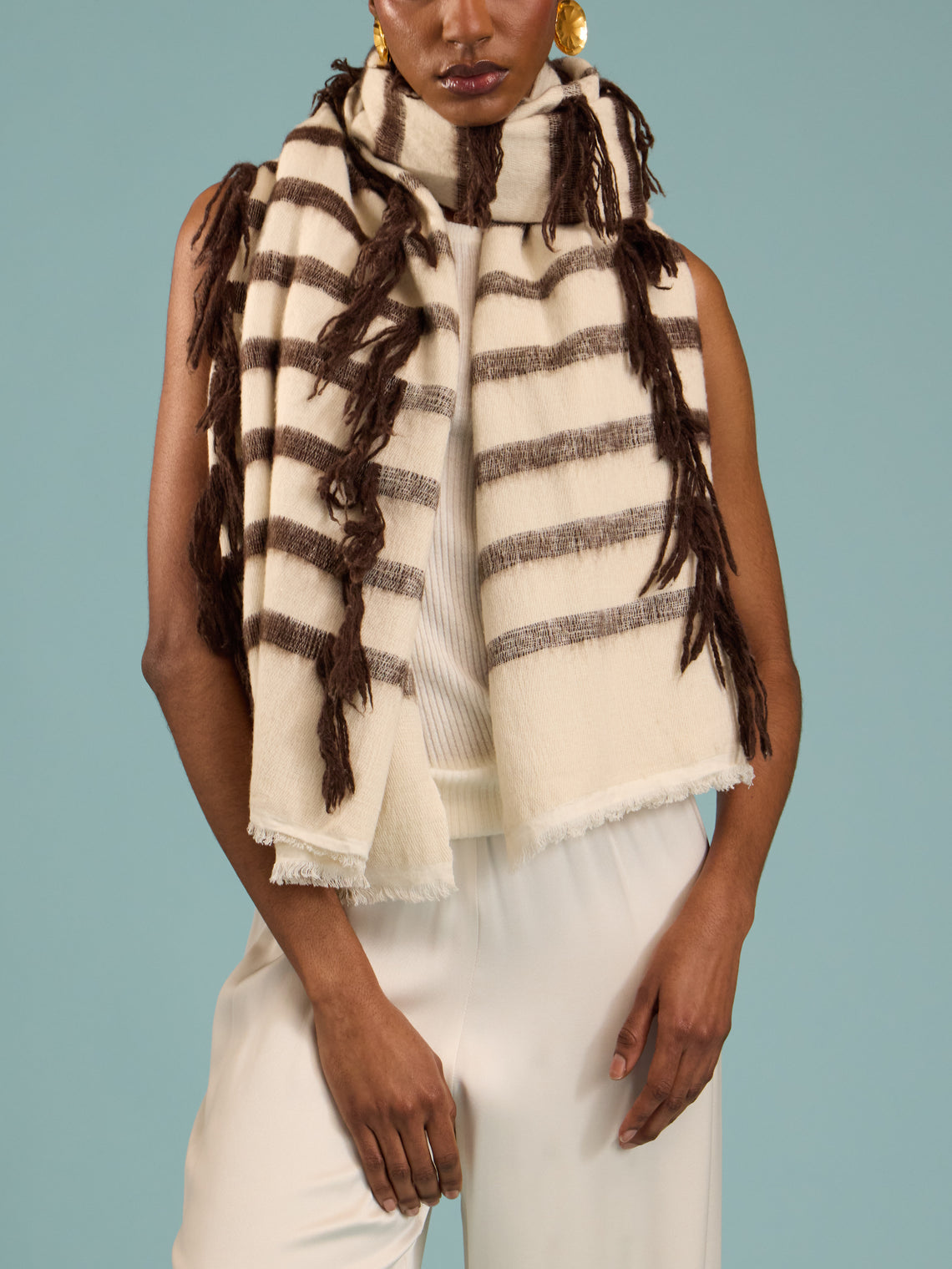 Denis Colomb - Hokkaido Tawa Cashmere and Yak Scarf (78.5in/2m) - Cream - ABASK