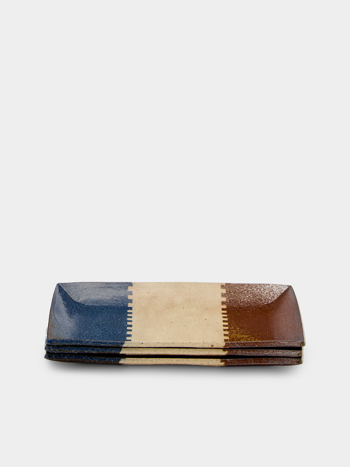 Makidani-gama - Nerikomi Ceramic Rectangular Plates – 8.5in/21.5cm (Set of 3) - Multiple - ABASK