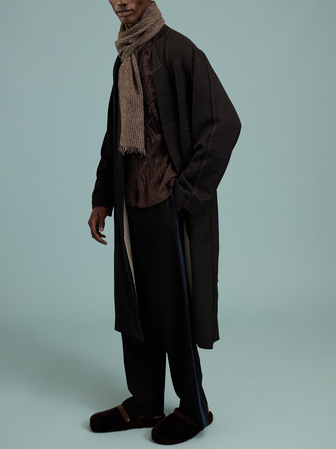 Considered Objects - Dots and Lines Hand-Stitched Silk Robe - Black - ABASK