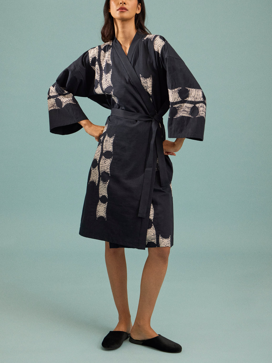 Takeda Kahei Shoten - Toits Shibori Cotton Kimono | One Size - Black - ABASK