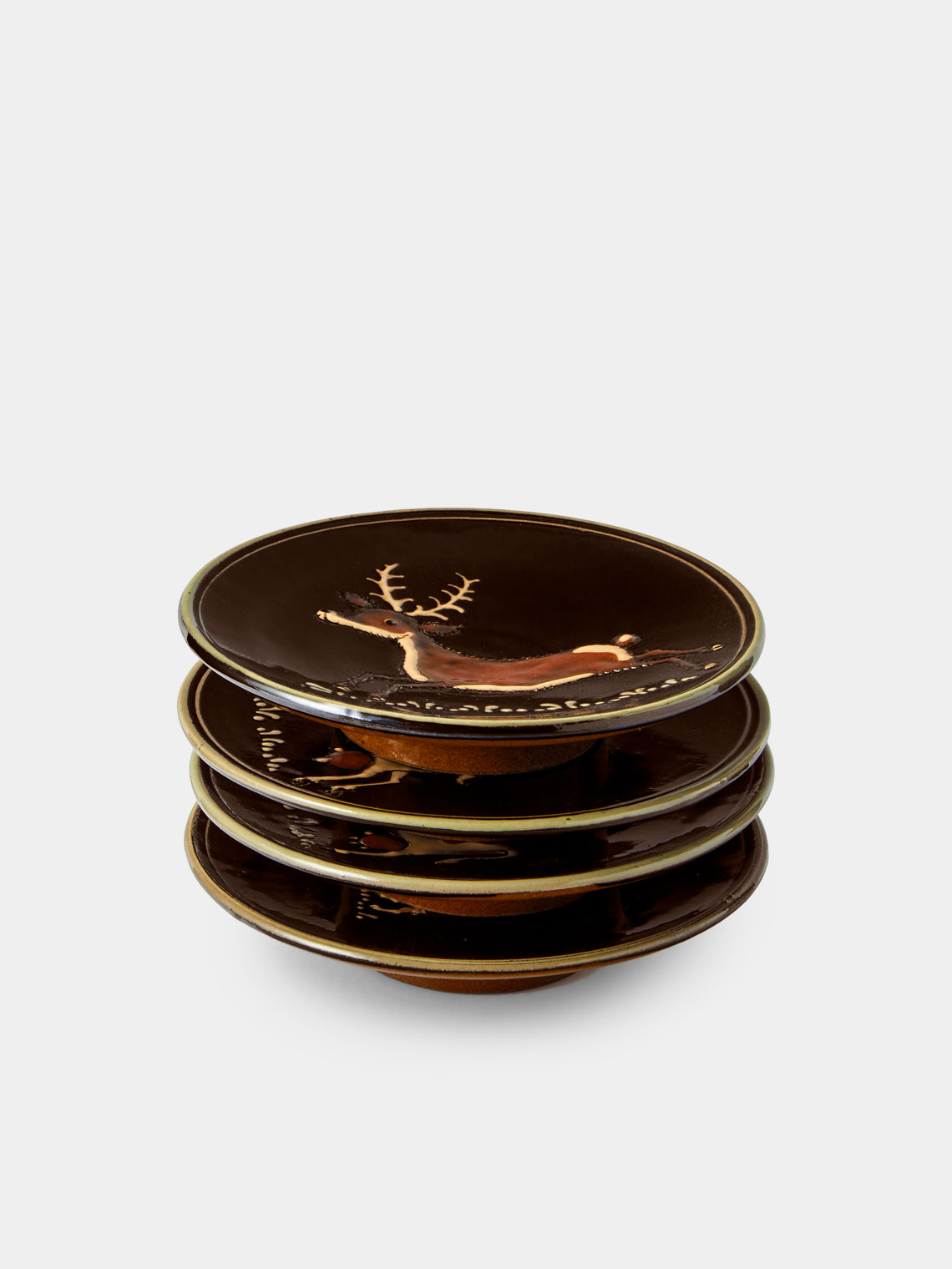 Poterie d’Évires - Animals Hand-Painted Ceramic Plates – 5.5in/14cm (Set of 4) - Dark Brown - ABASK