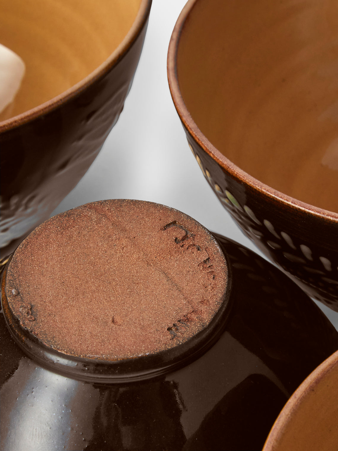 Poterie d’Évires - Flowers Hand-Painted Ceramic Small Bowls (Set of 4) - Dark Brown - ABASK