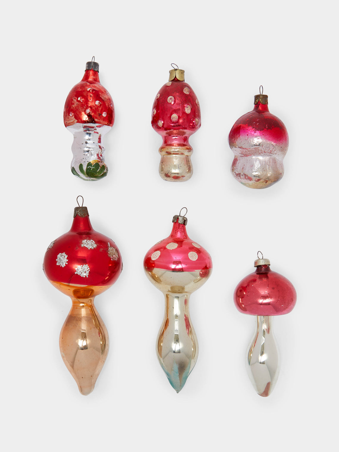 Antique and Vintage - 1950s Mushrooms Glass Large Tree Decorations (Set of 6) -  - ABASK - 