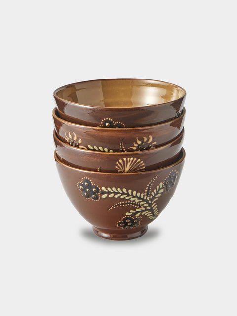 Poterie d’Évires - Flowers Hand-Painted Ceramic Grand Bowls (Set of 4) - Light Brown - ABASK - 