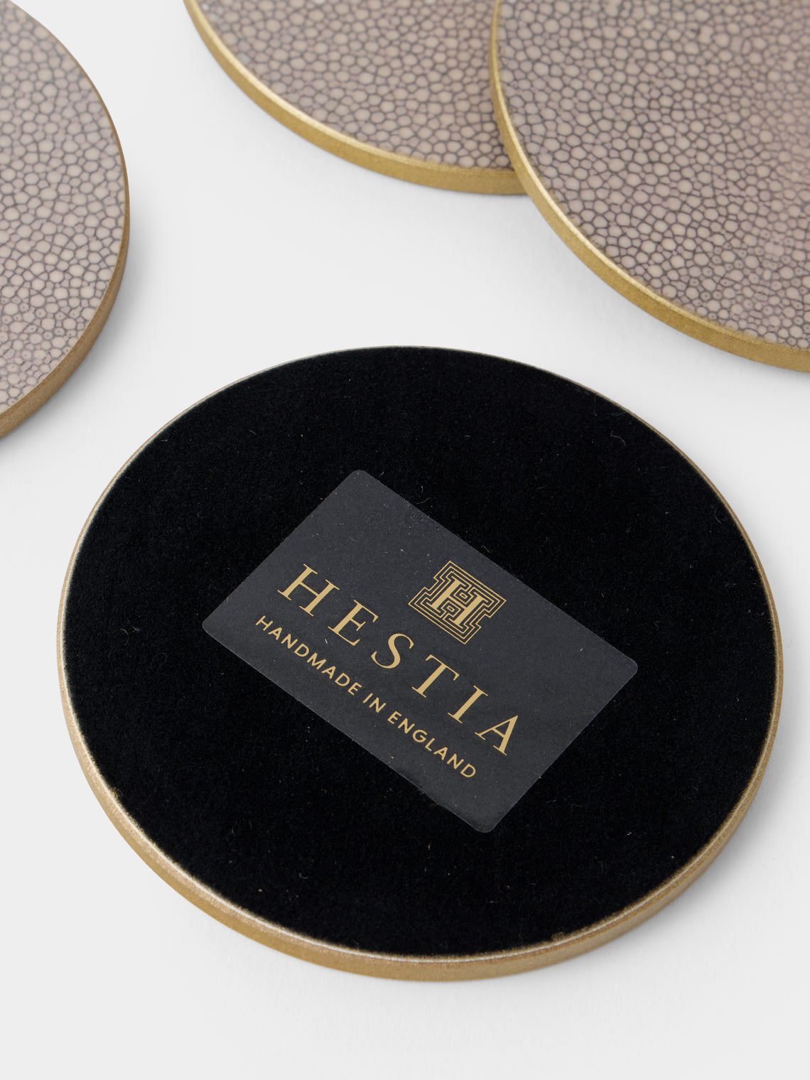 HestiaLiving - | Set of 4 | Prestige Faux Shagreen Coasters - Brown - ABASK