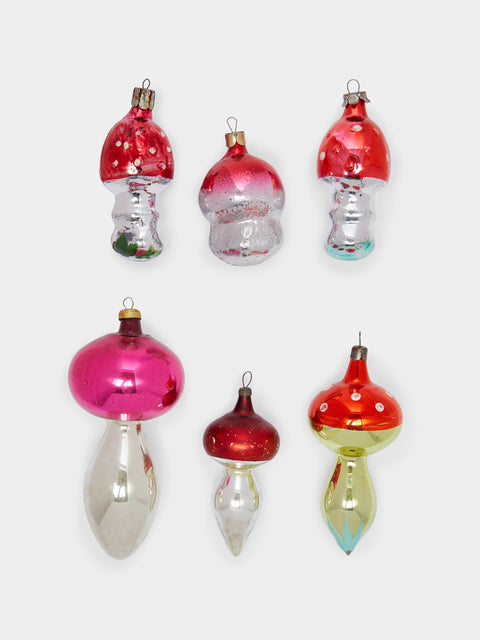 Antique and Vintage - 1950s Mushrooms Glass Large Tree Decorations (Set of 6) -  - ABASK - 