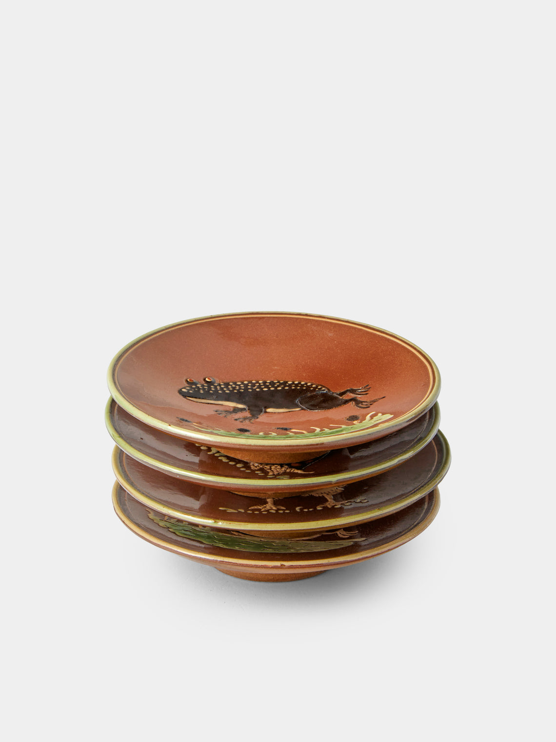 Poterie d’Évires - Animals Hand-Painted Ceramic Plates – 5.5in/14cm (Set of 4) - Light Brown - ABASK