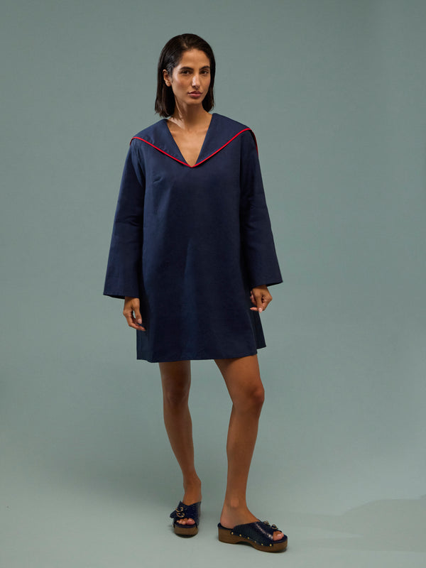 Les Vacances D'Irina - The Santorini Linen Short Dress | One Size - Navy - ABASK