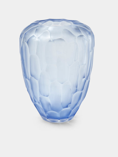Micheluzzi Glass - Goccia Bluino Bamboo Hand-Blown Murano Glass Vase (9.5in/24cm) - Blue - ABASK - 