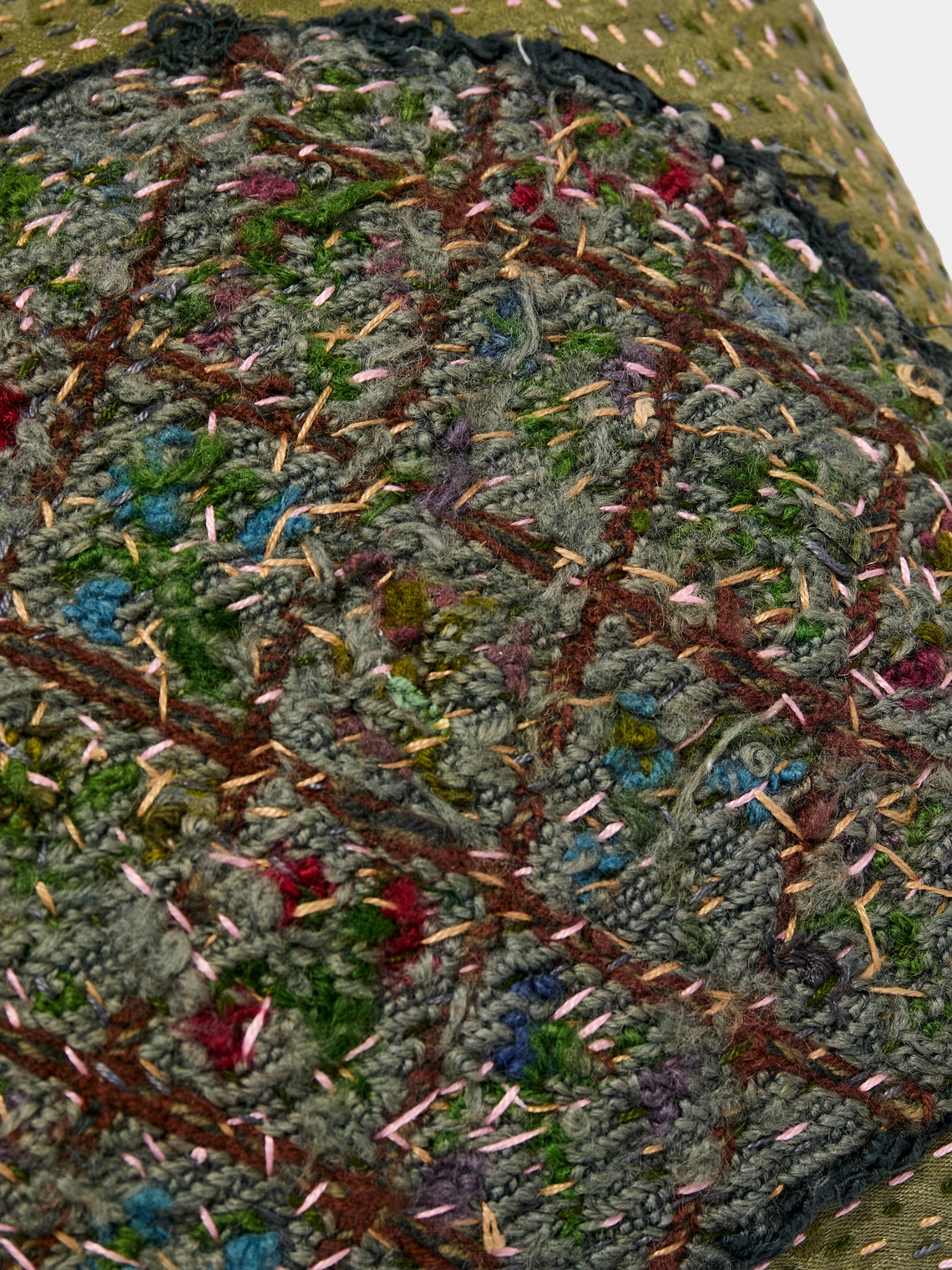 By Walid - 19th-Century Needlepoint Wool and Damask Pillow (16in/41cm) - Multiple - ABASK