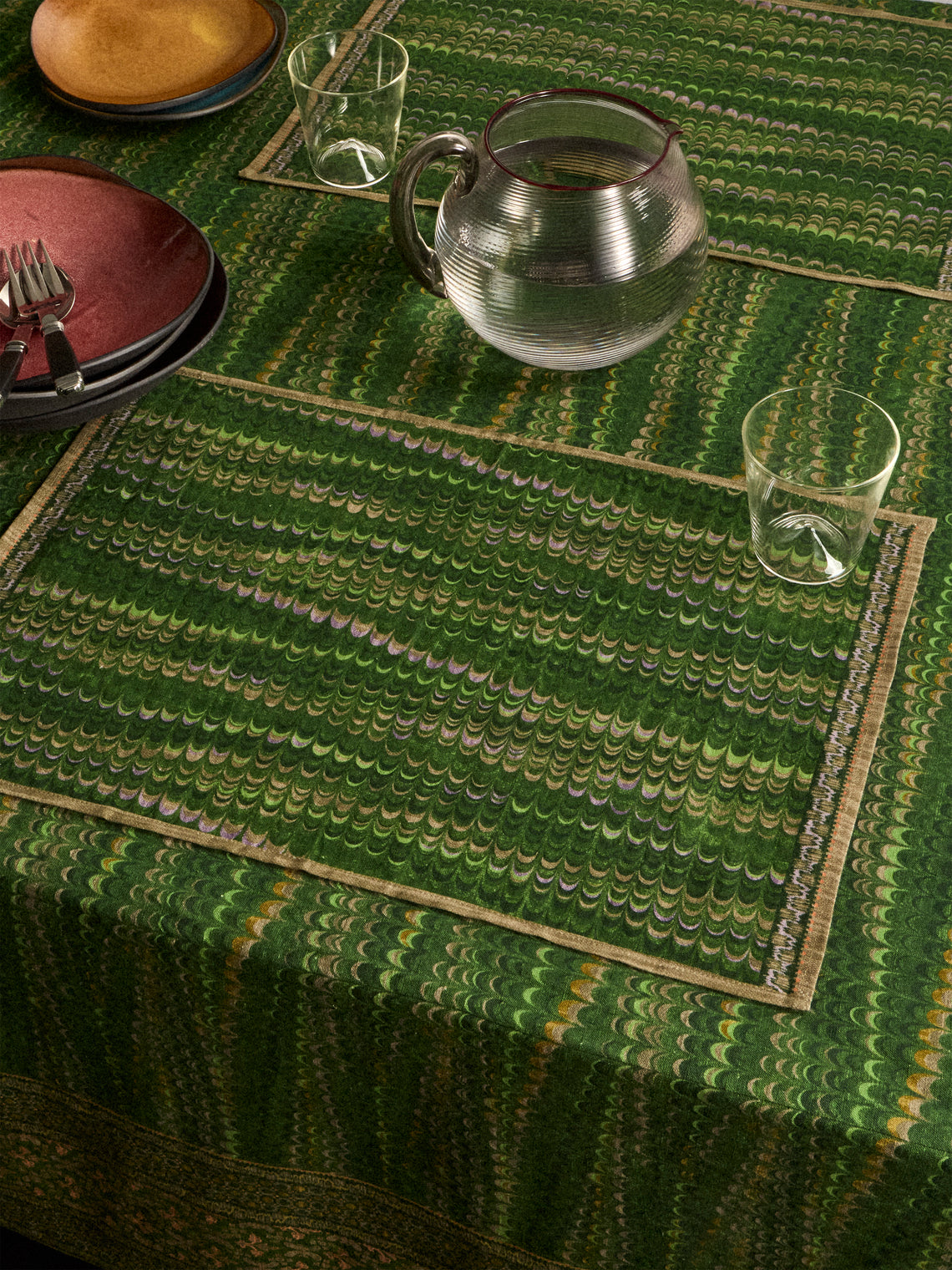 D'Ascoli - | Set of 4 | Gamine Printed Linen Placemats - Green - ABASK
