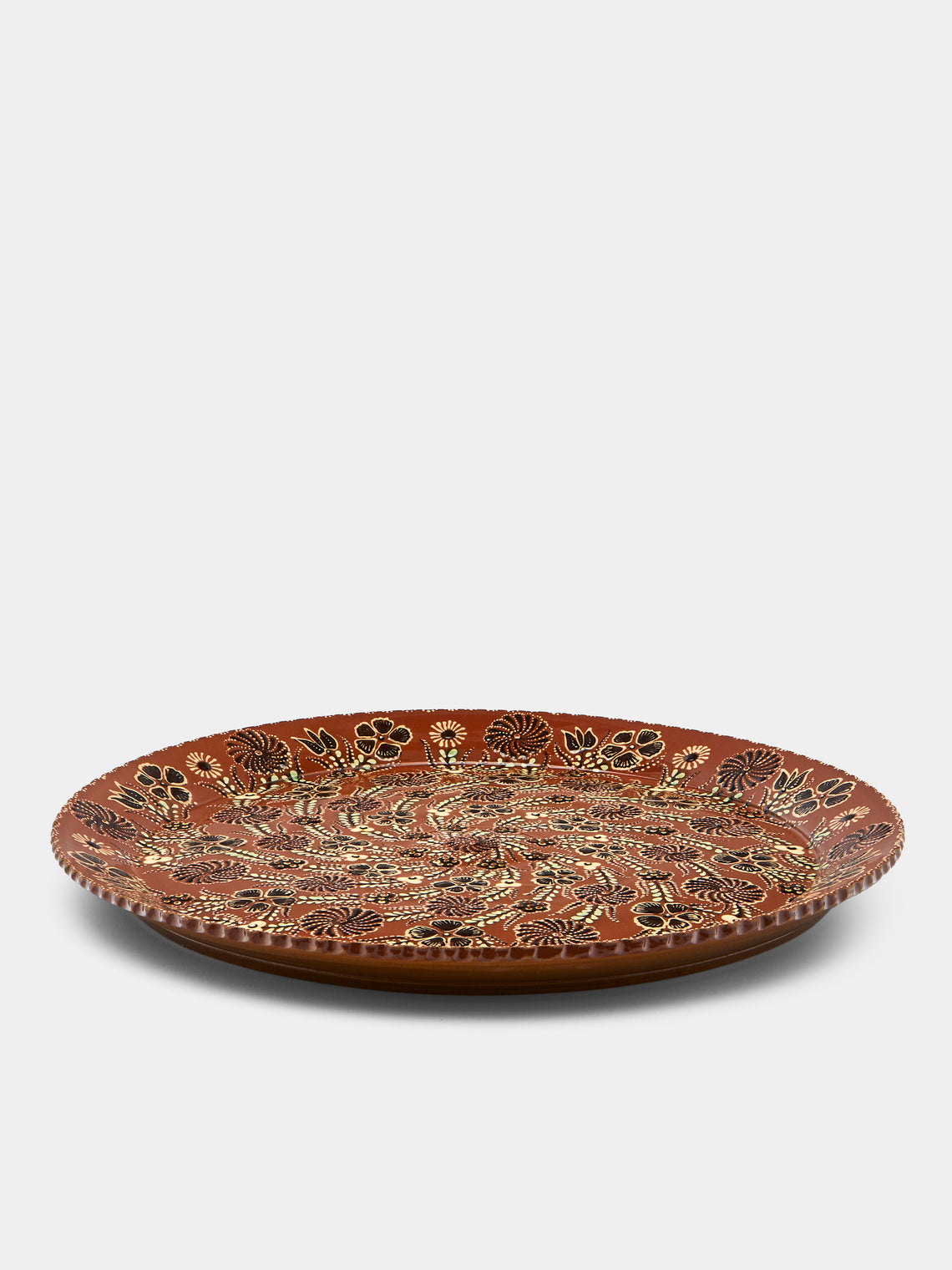 Poterie d’Évires - Flowers Hand-Painted Ceramic Extra Large Round Platter - Light brown - ABASK