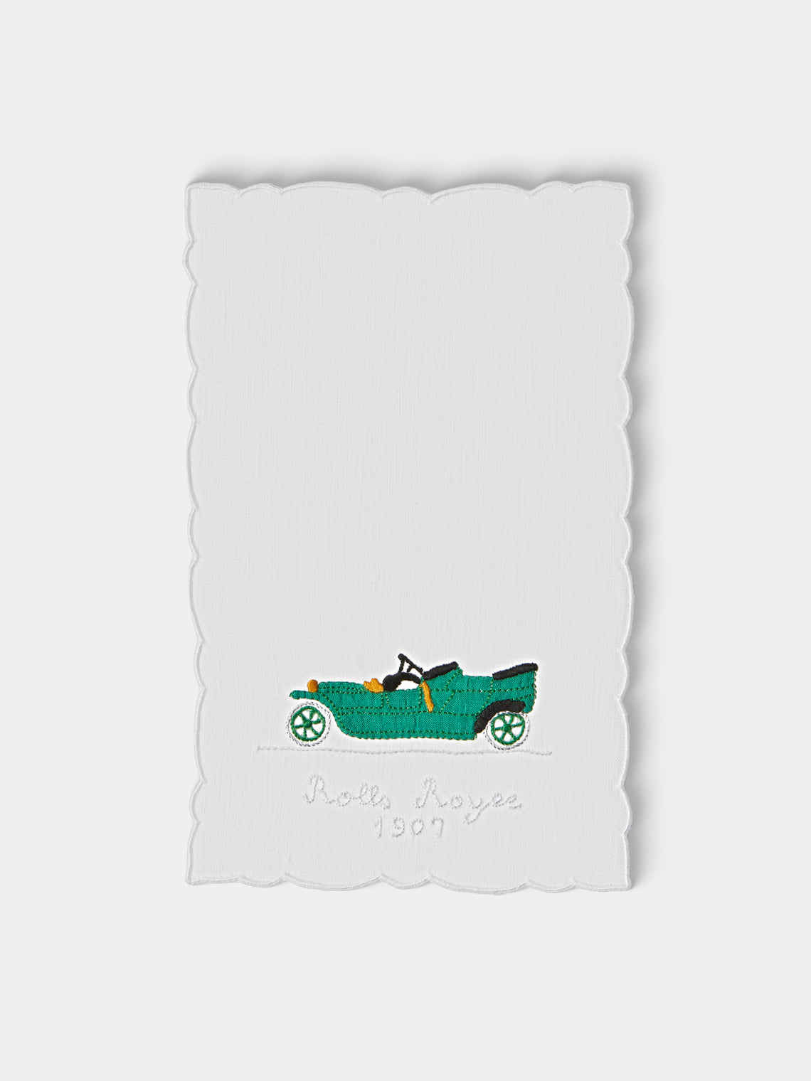 Taf Firenze - | Set of 6 | Retro Car Hand-Embroidered Linen Cocktail Napkins - White - ABASK