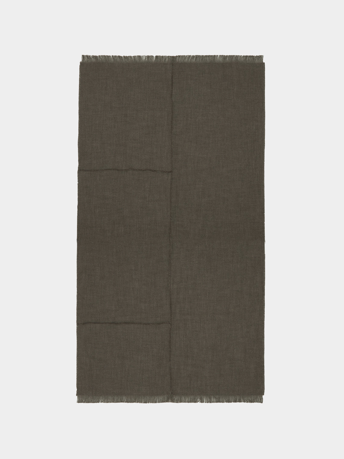 de Le Cuona - Warrior Cloth Linen and Wool Paneled Fringe- and Cord-Detail Throw (94.5in/2.4m) - Brown - ABASK