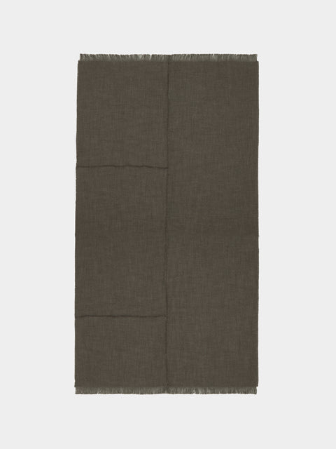 de Le Cuona - Warrior Cloth Linen and Wool Paneled Fringe- and Cord-Detail Throw (94.5in/2.4m) - Brown - ABASK