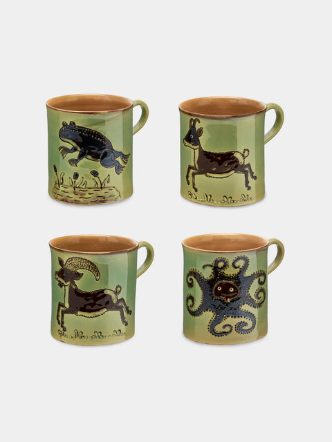 Poterie d’Évires - Animals Hand-Painted Ceramic Mugs (Set of 4) - Green - ABASK - 