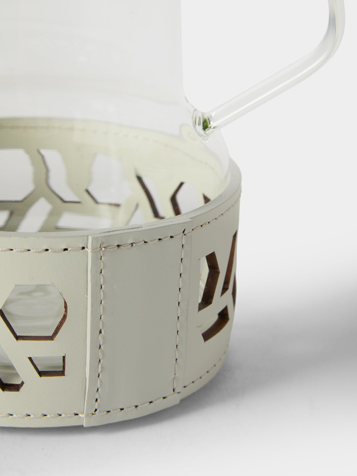 RUDI - Messina Glass and Leather Teapot - White - ABASK