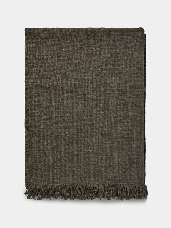 de Le Cuona - Warrior Cloth Linen and Wool Paneled Fringe- and Cord-Detail Throw (94.5in/2.4m) - Brown - ABASK - 