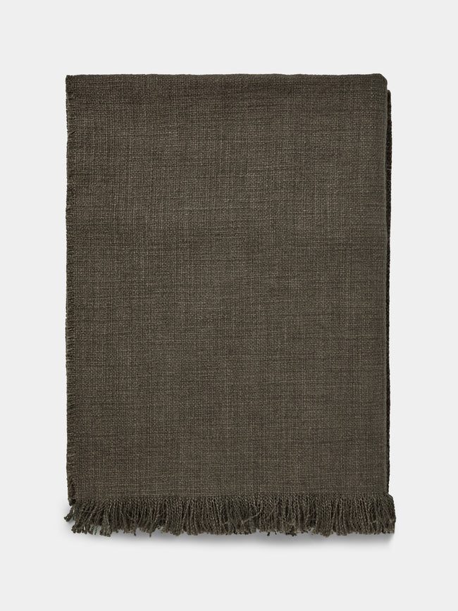 de Le Cuona - Warrior Cloth Linen and Wool Paneled Fringe- and Cord-Detail Throw (94.5in/2.4m) - Brown - ABASK - 
