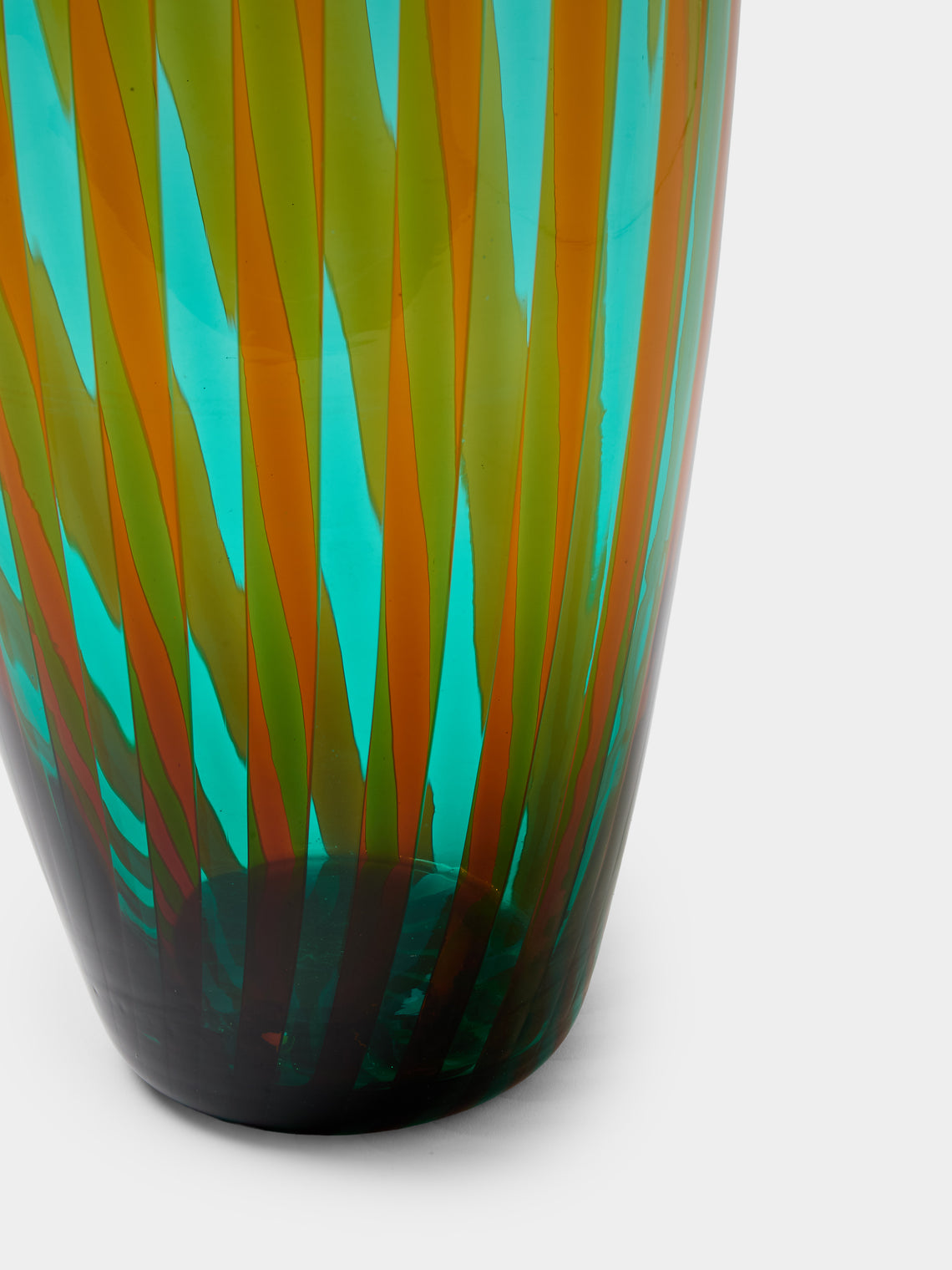 Antique and Vintage - 1980s Vertical Canne Murano Glass Vase (15.5in/40cm) - Green - ABASK