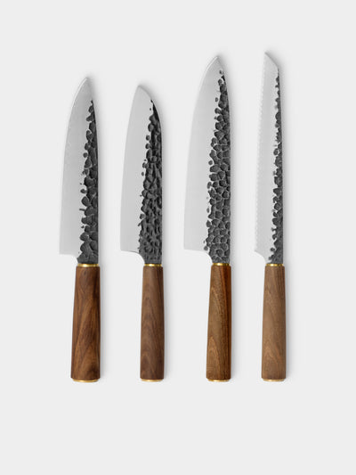 Katto - | Set of 4 | Turkish Walnut Kitchen Knives - Brown - ABASK - 
