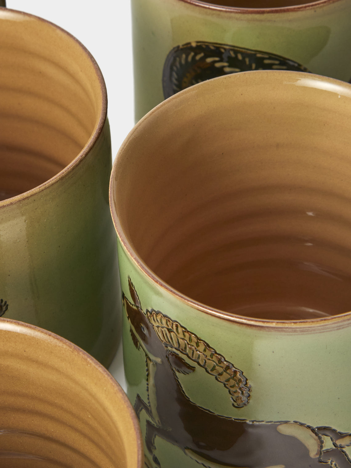 Poterie d’Évires - Animals Hand-Painted Ceramic Mugs (Set of 4) - Green - ABASK